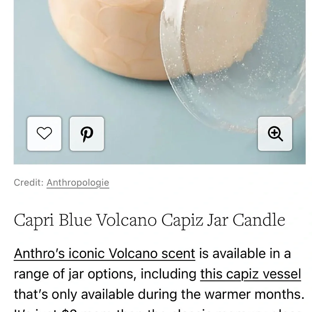 Anthropologie Blue Volcano Capiz Jar Candle - Summer Version NEW